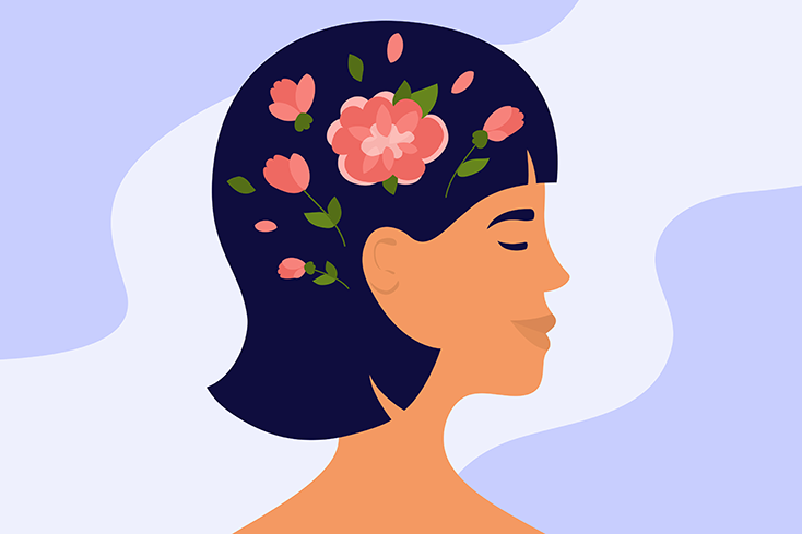 flowers on womans head