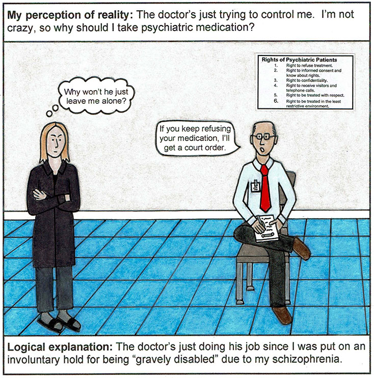 cartoon drawing of a psychiatric hospitalization