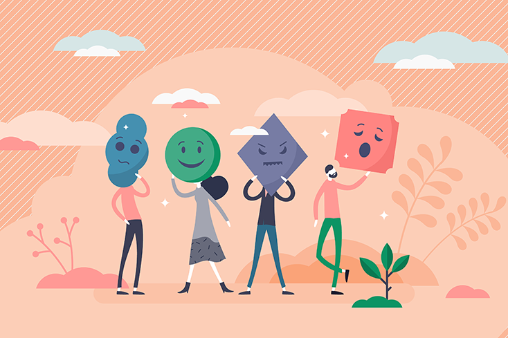 Illustration of people with different shapes as faces